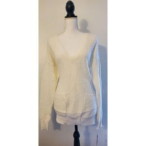 Rachel Roy V-neck Knit Pullover w/ Pockets M Ivory